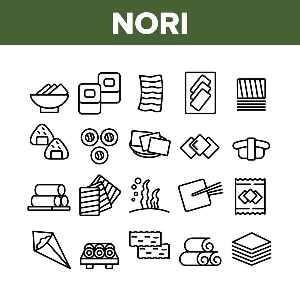 Nori Seaweed Asia Food Collection Icons Set Vector