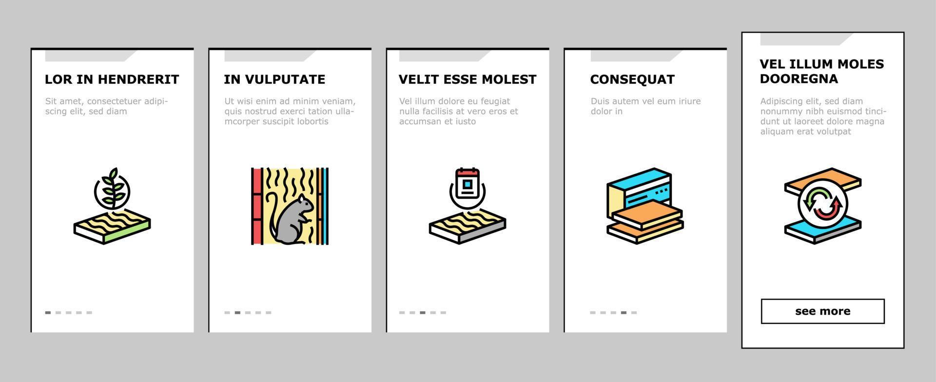 Mineral Wool Material Onboarding Icons Set Vector