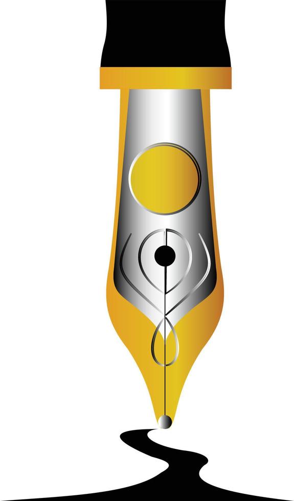 la punta de una pluma estilográfica de color dorado está incrustada con algunas decoraciones retorcidas vector