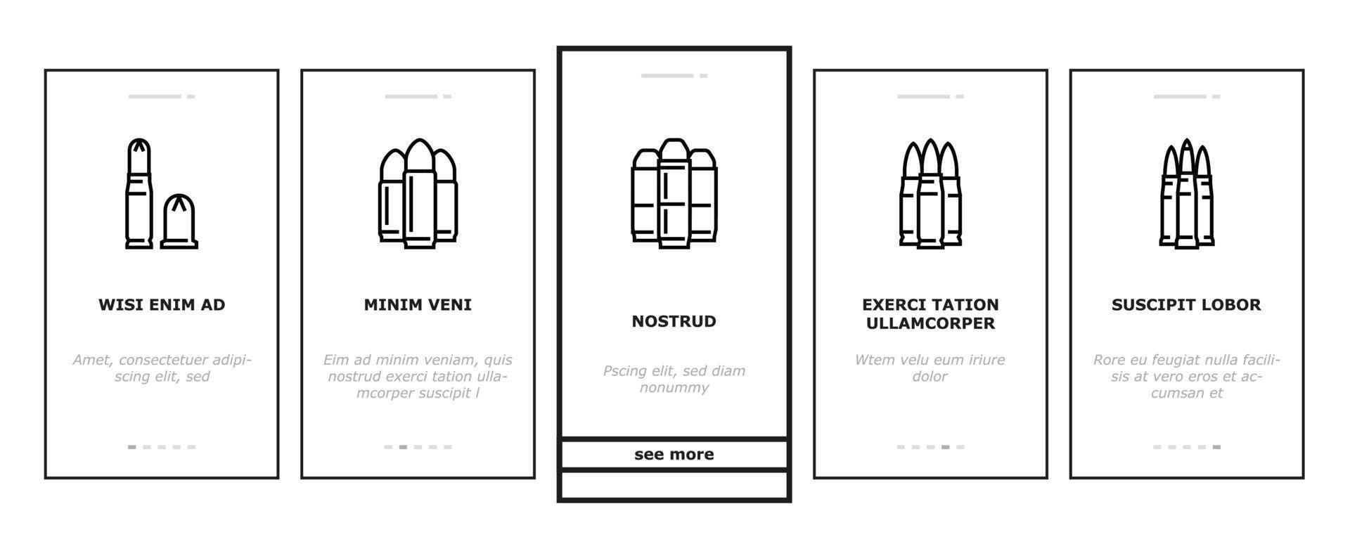 Bullet Ammunition Onboarding Icons Set Vector
