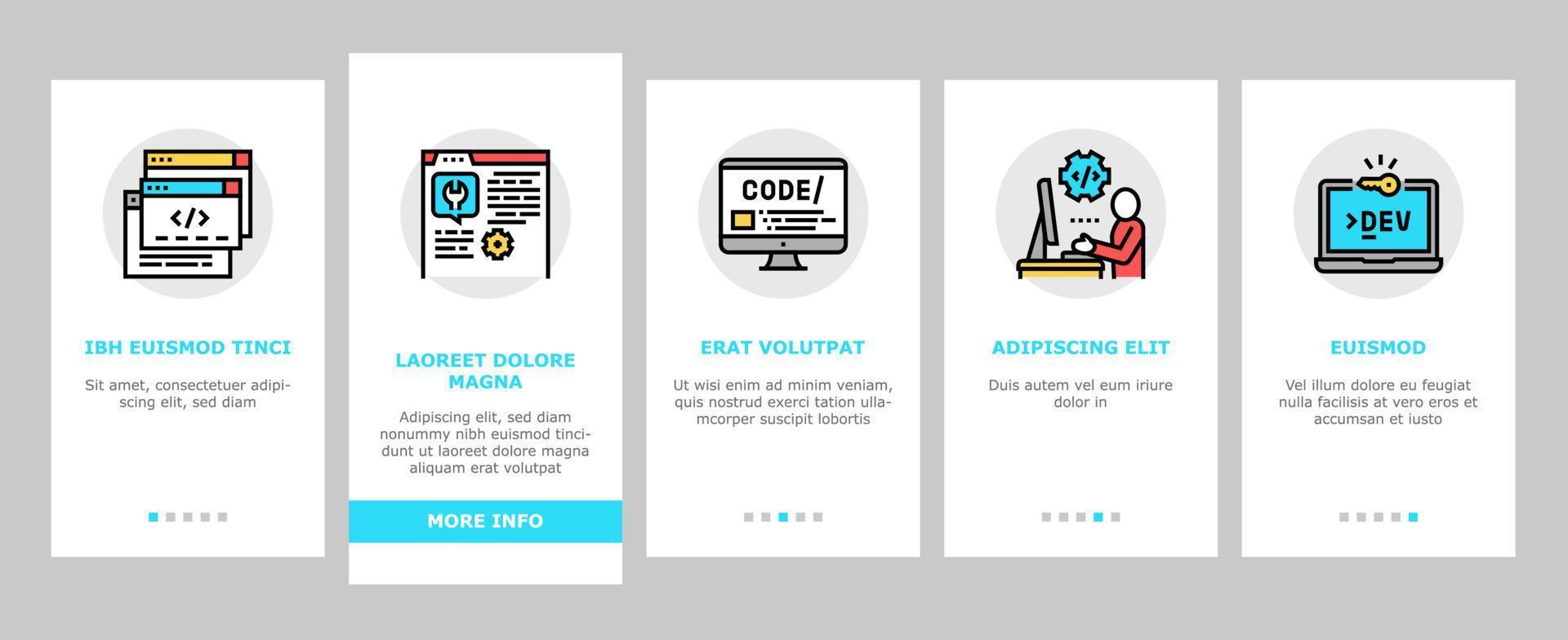 Dev Code Occupation Onboarding Icons Set Vector