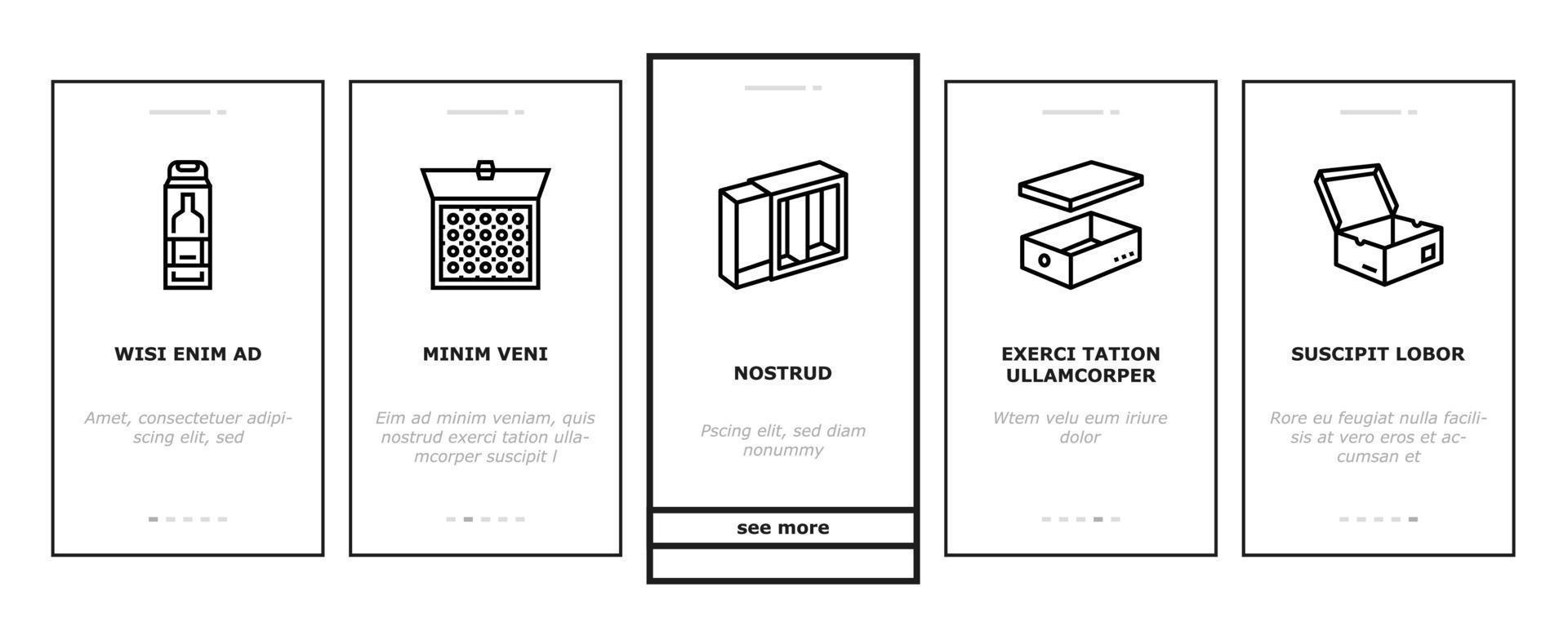 Box Carton Container Onboarding Icons Set Vector