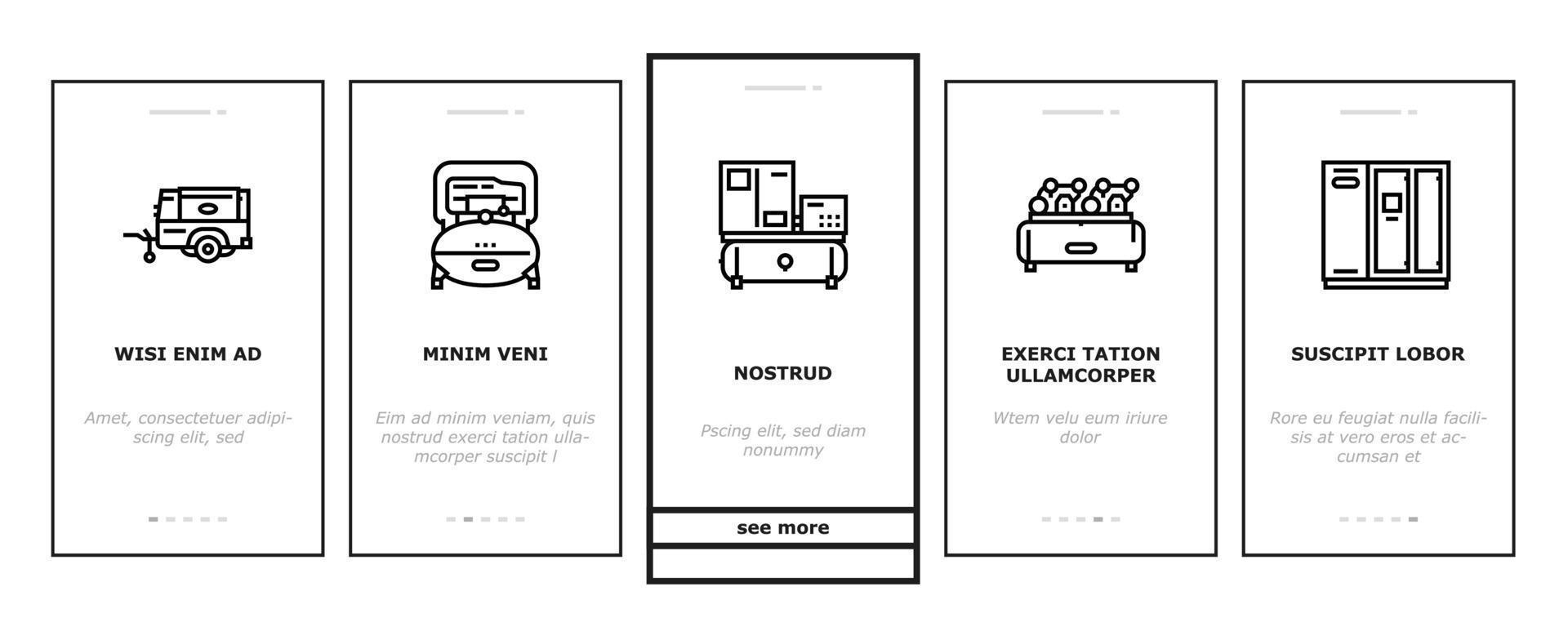 Air Compressor Tool Onboarding Icons Set Vector