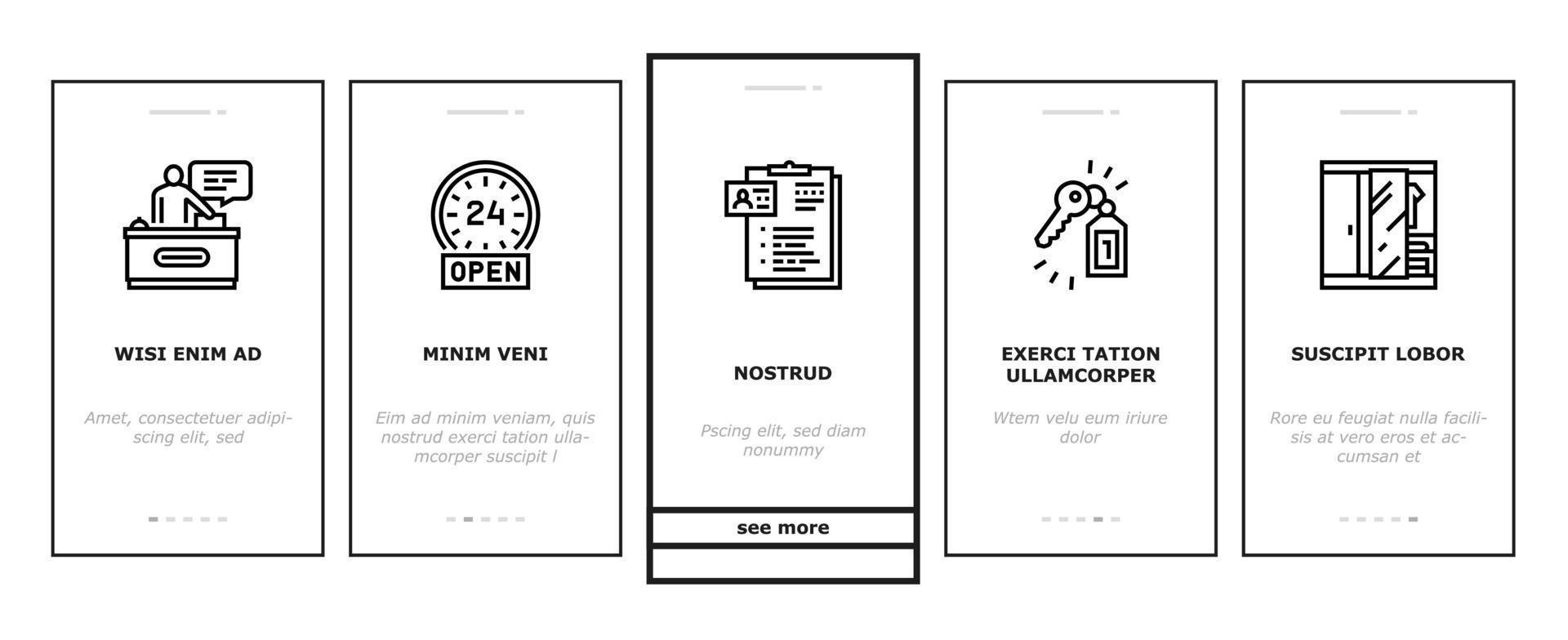 Motel Comfort Service Onboarding Icons Set Vector