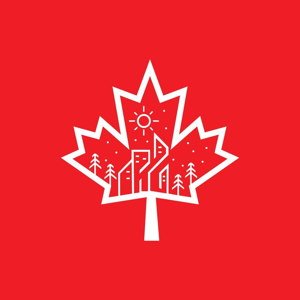 Vector illustration white canada logo isolated on red background