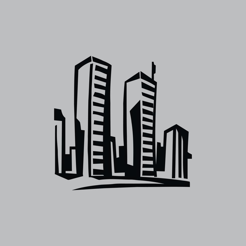 one line art skyscraper drawing vector illustration background