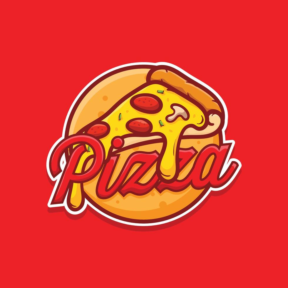 Pizza cafe logo, pizza icon, illustration vector graphic emblem pizza of perfect for fast food restaurant. Simple flat style pizza logo.