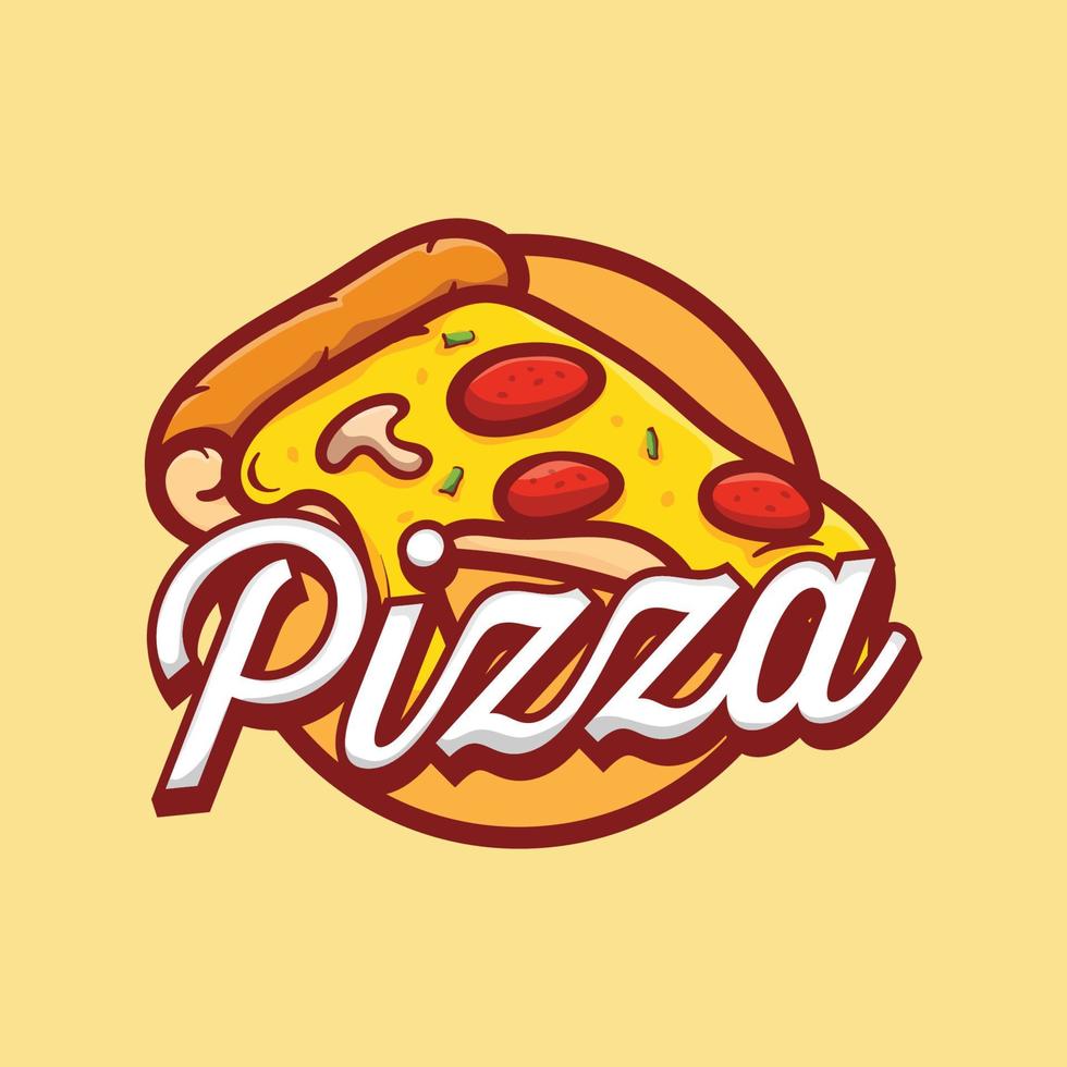 Pizza cafe logo, pizza icon, illustration vector graphic emblem pizza of perfect for fast food restaurant. Simple flat style pizza logo.