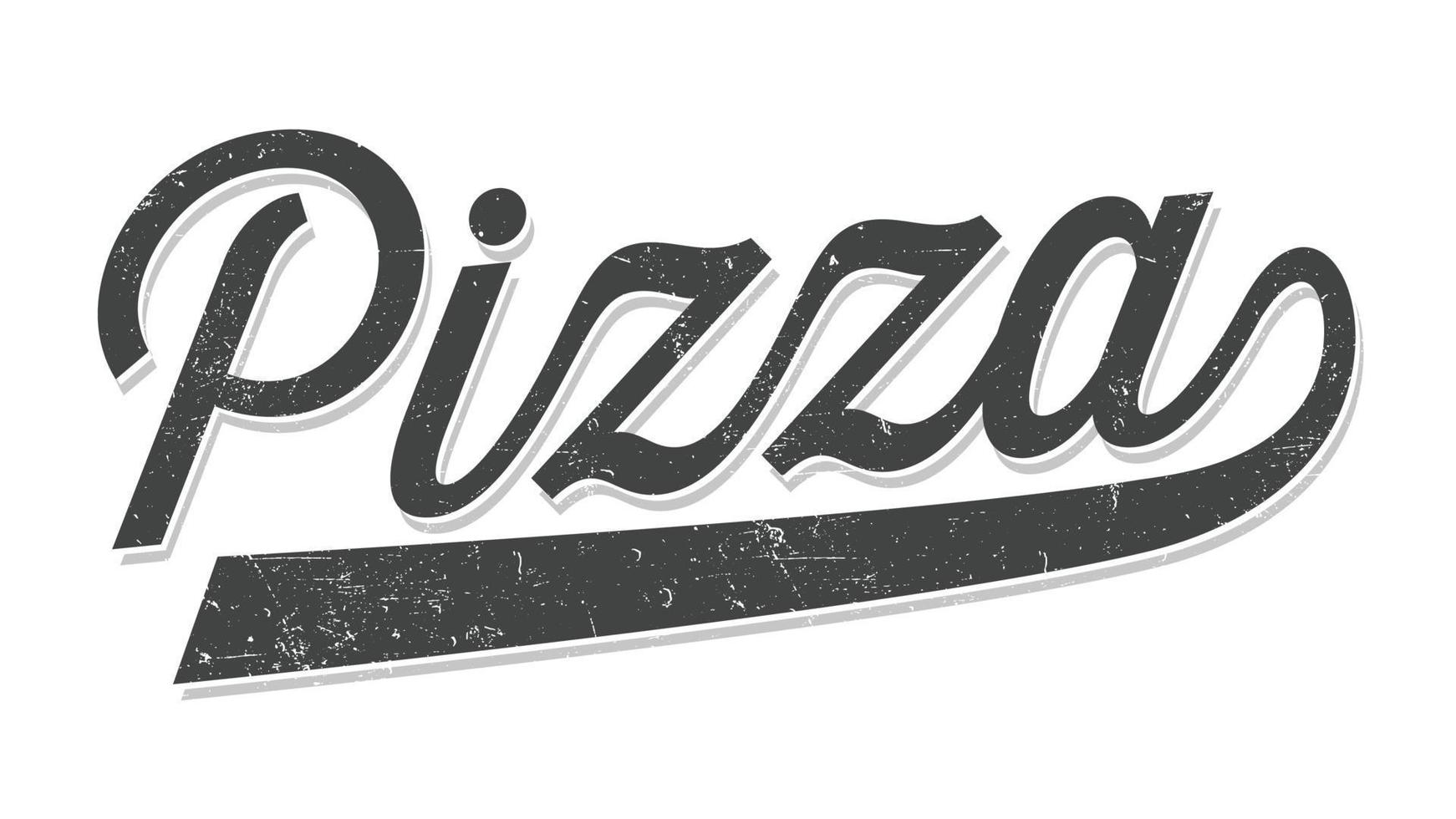 ilustración vector gráfico pizza elegante mano escrita letras aisladas con estilo vintage sobre fondo blanco.