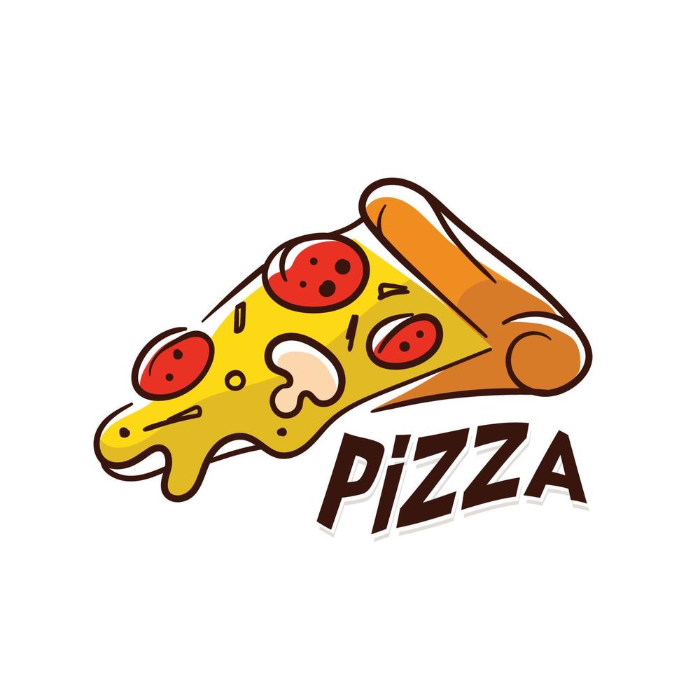 Pizza slice with melted cheese and pepperoni. Cartoon sticker in comic style with contour. Decoration for greeting cards, posters, patches, prints for clothes, emblems. Illustration Vector design