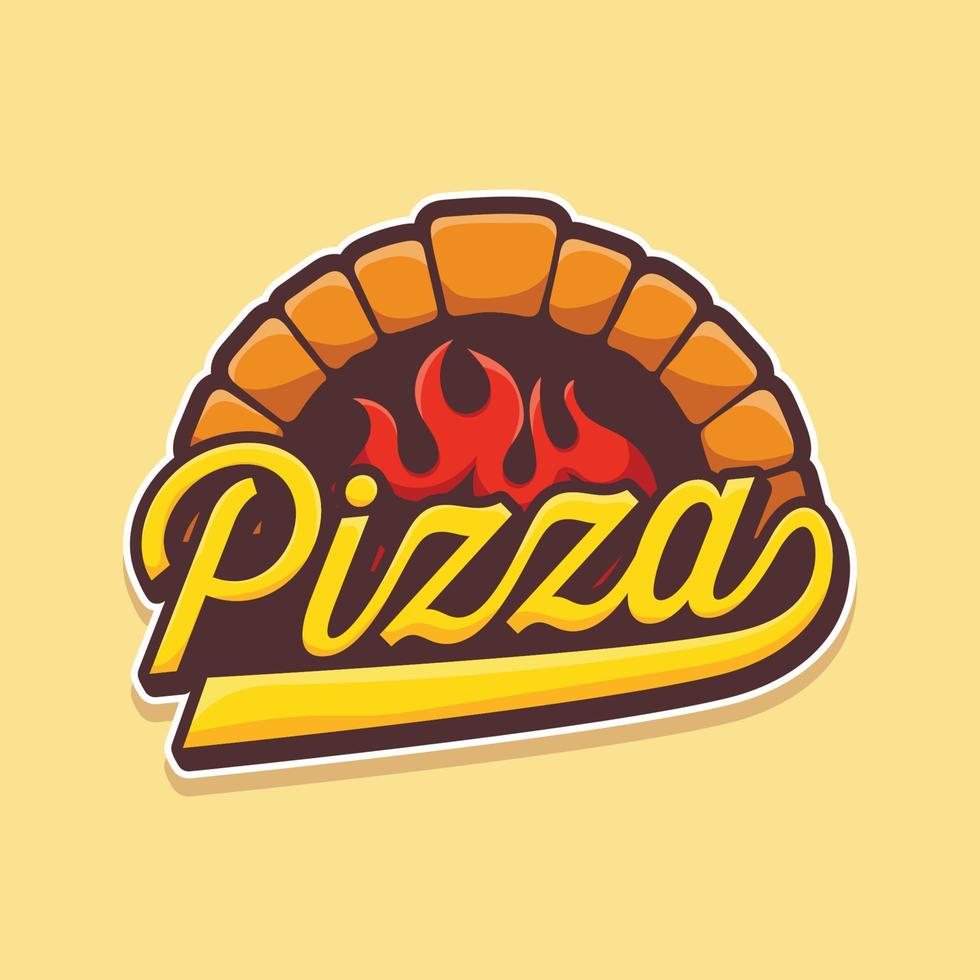 Illustration Calligraphy Pizza baked in traditional wood oven with cartoon vector design inspiration isolated