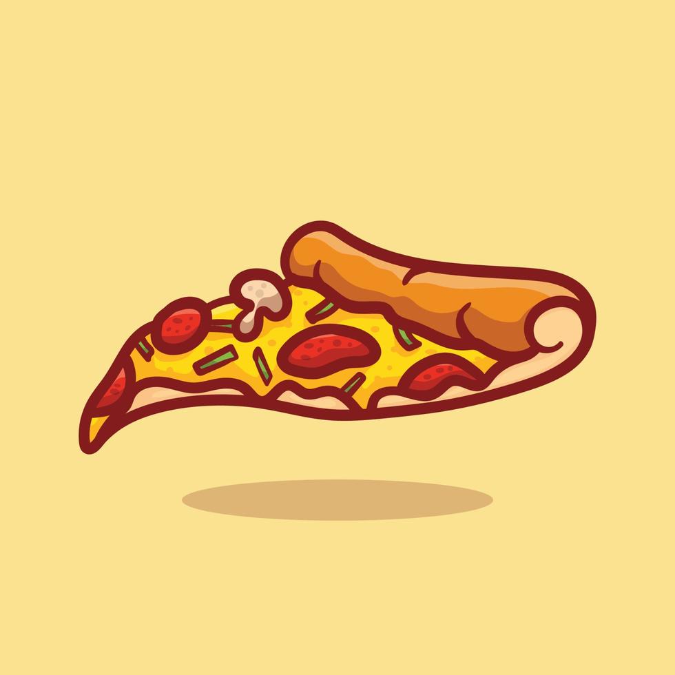 Pizza slice with melted cheese and pepperoni. Cartoon sticker in comic style with contour. Decoration for greeting cards, posters, patches, prints for clothes, emblems. Illustration Vector design
