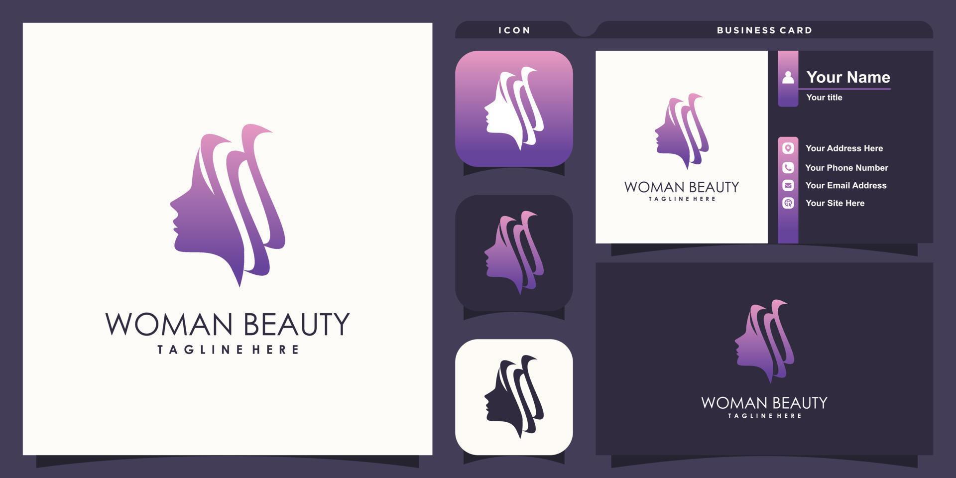 logotipo de belleza con concepto swosh para vector premium de salón