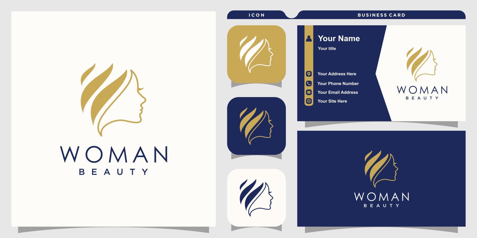 Woman hair logo with modern concept premium vector