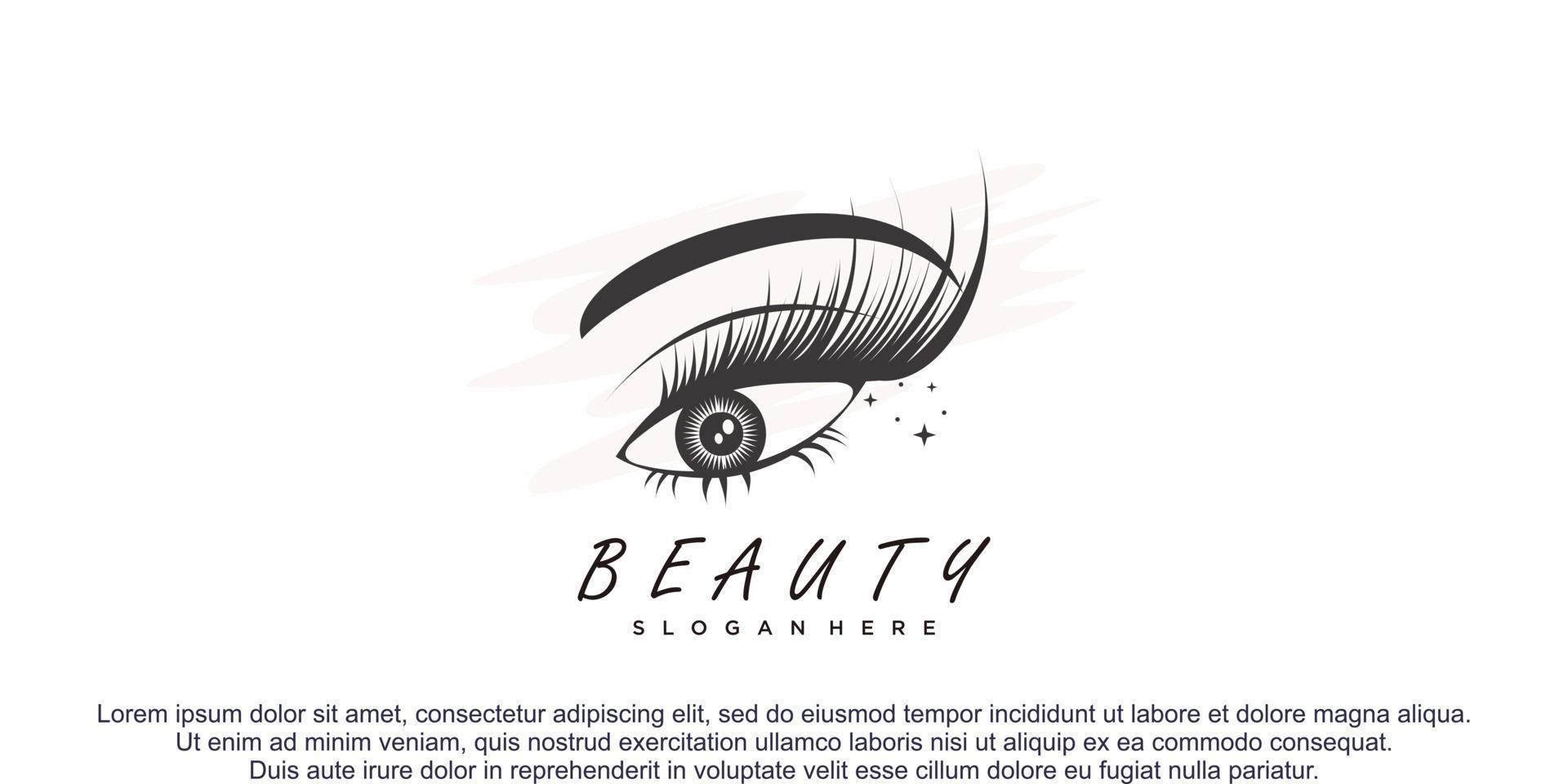 concepto de diseño de logotipo de mujer de belleza y concepto de extensión de pestañas de belleza vector