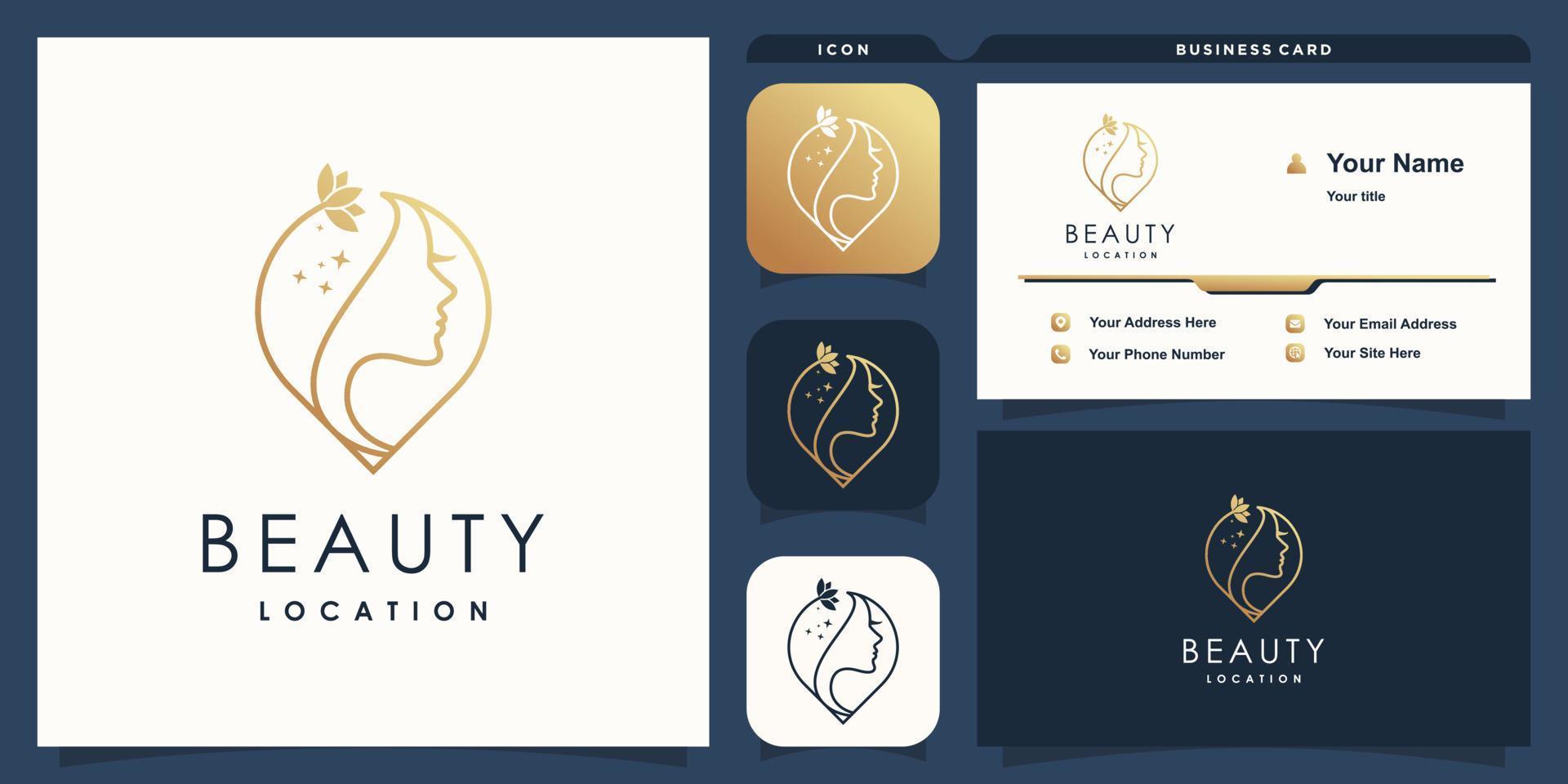 logotipo de belleza con vector premium de concepto de ubicación de pin moderno