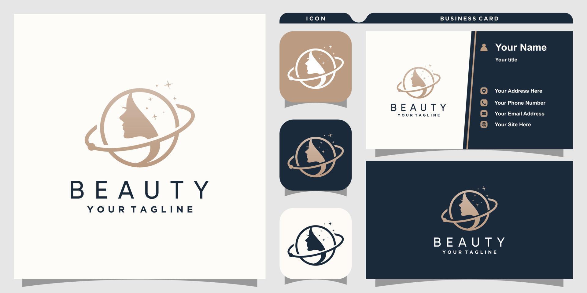 Woman beauty logo with globe concept Premium Vector