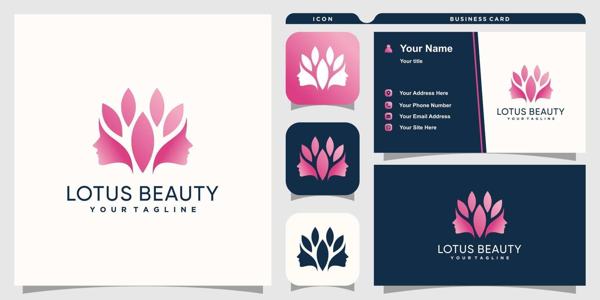 logotipo de belleza de mujer con vector premium de concepto de loto