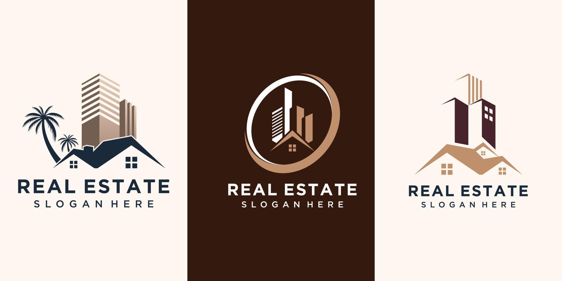 Real estate logo with creative design premium vector