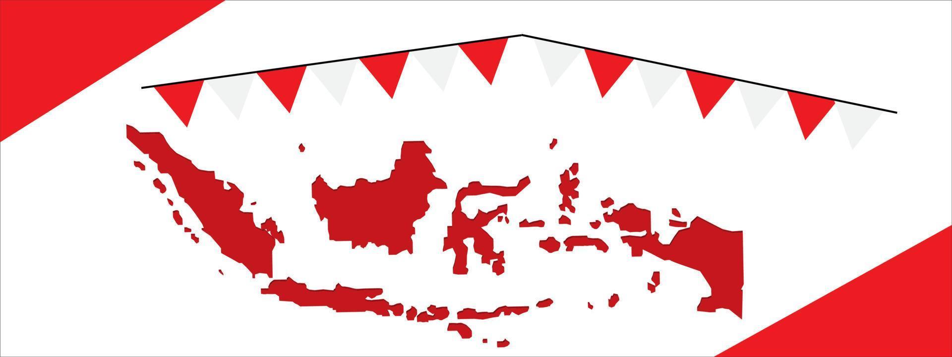 Country flag with map for indonesia independent day 17 august.For  background with red and white color. vector