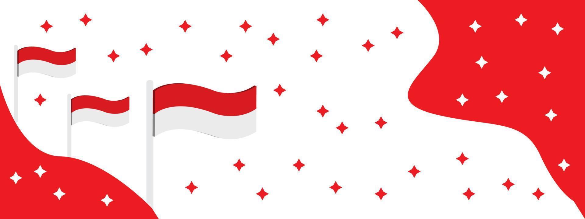 fondo de la bandera con la estrella de la independencia de Indonesia para el 17 de agosto sobre fondo de fuegos artificiales. cartel para celebrar el día nacional de indonesia. vector