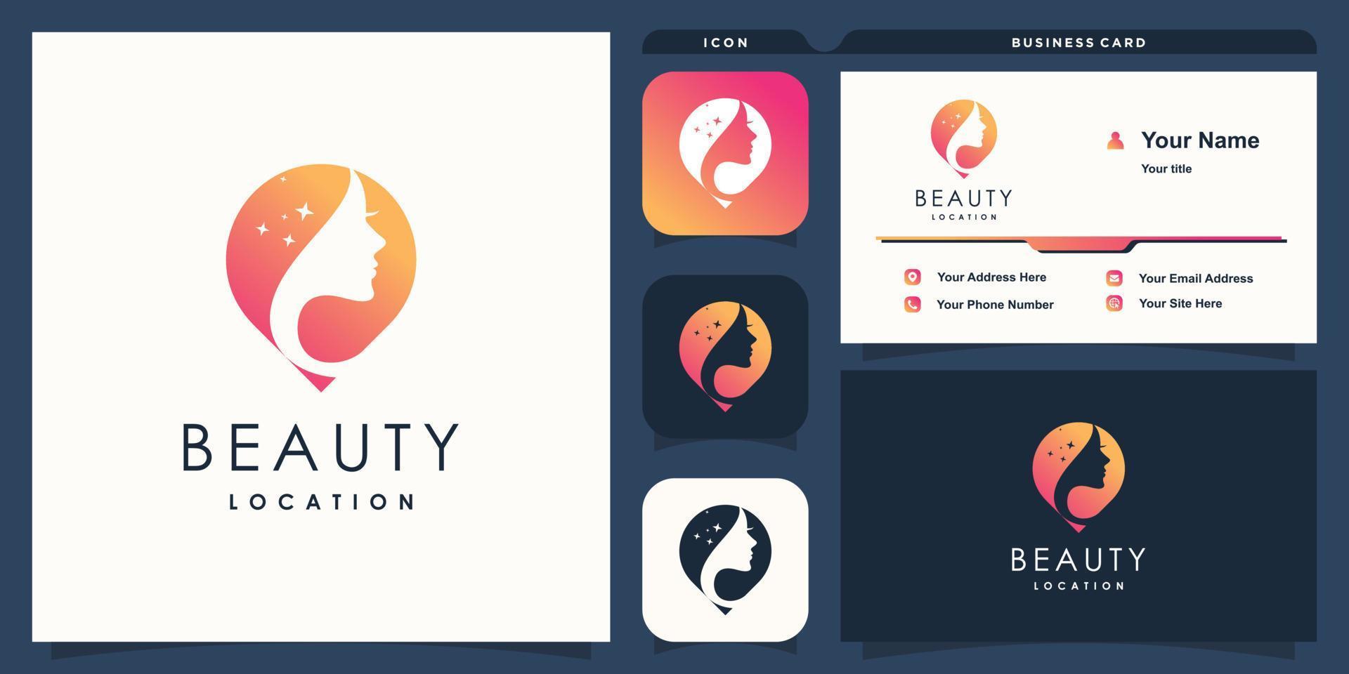 Beauty logo with modern pin location concept premium vector