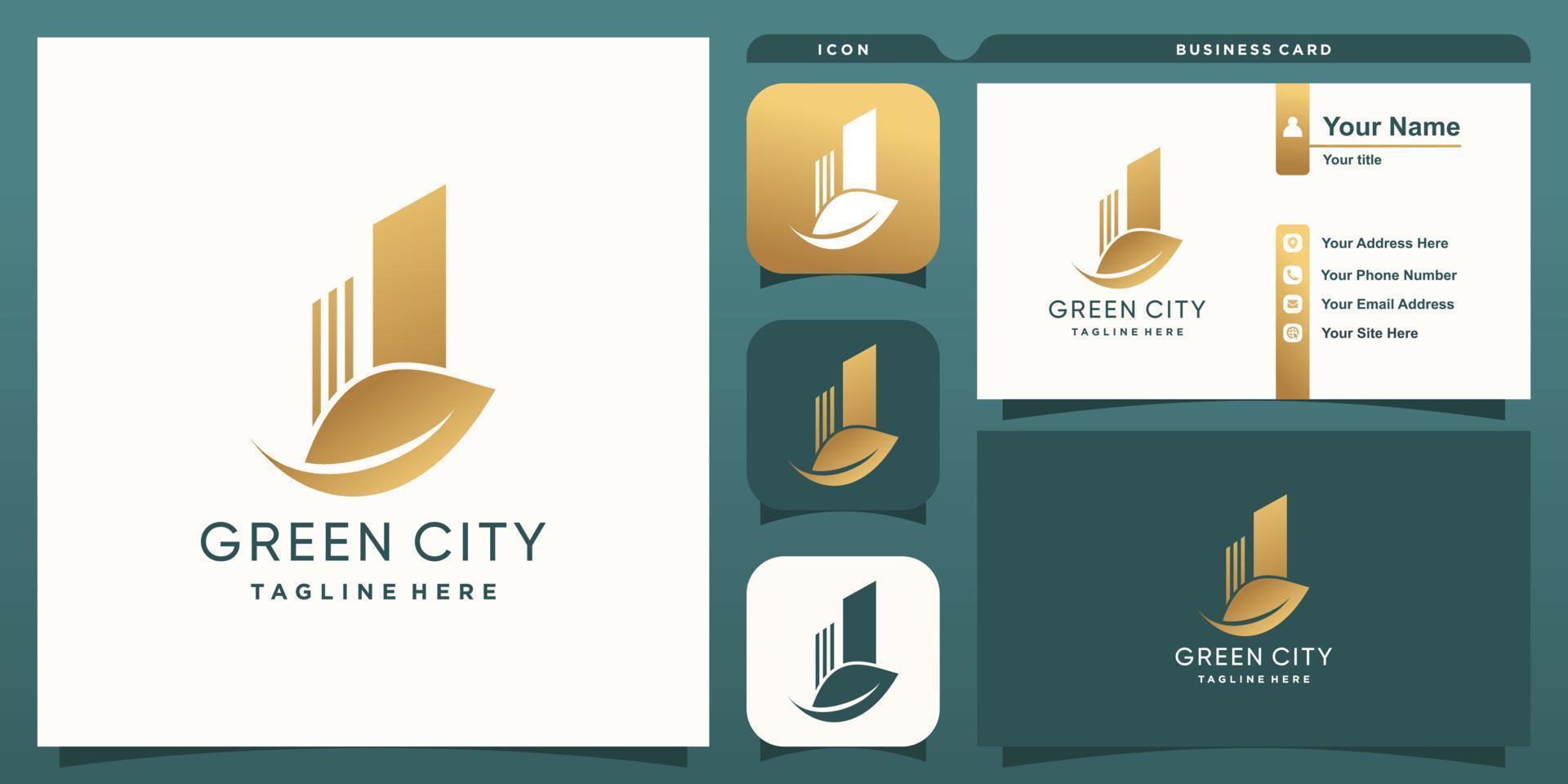 Green city logo with modern abstract concept Premium Vector