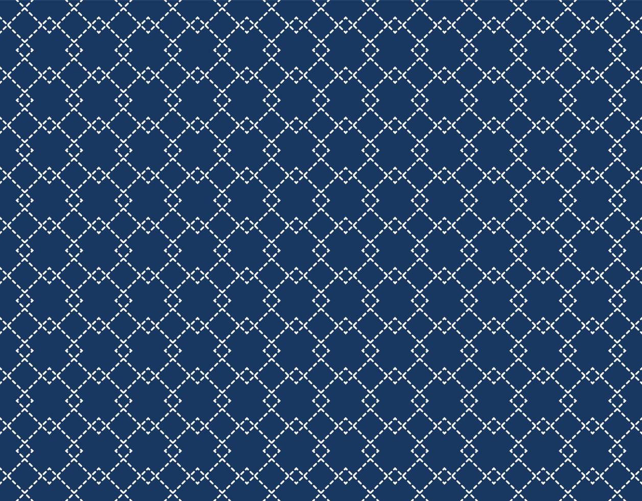 Japanese Sashiko seamless pattern. Indigo background. white thin line on blue wallpaper. Vector