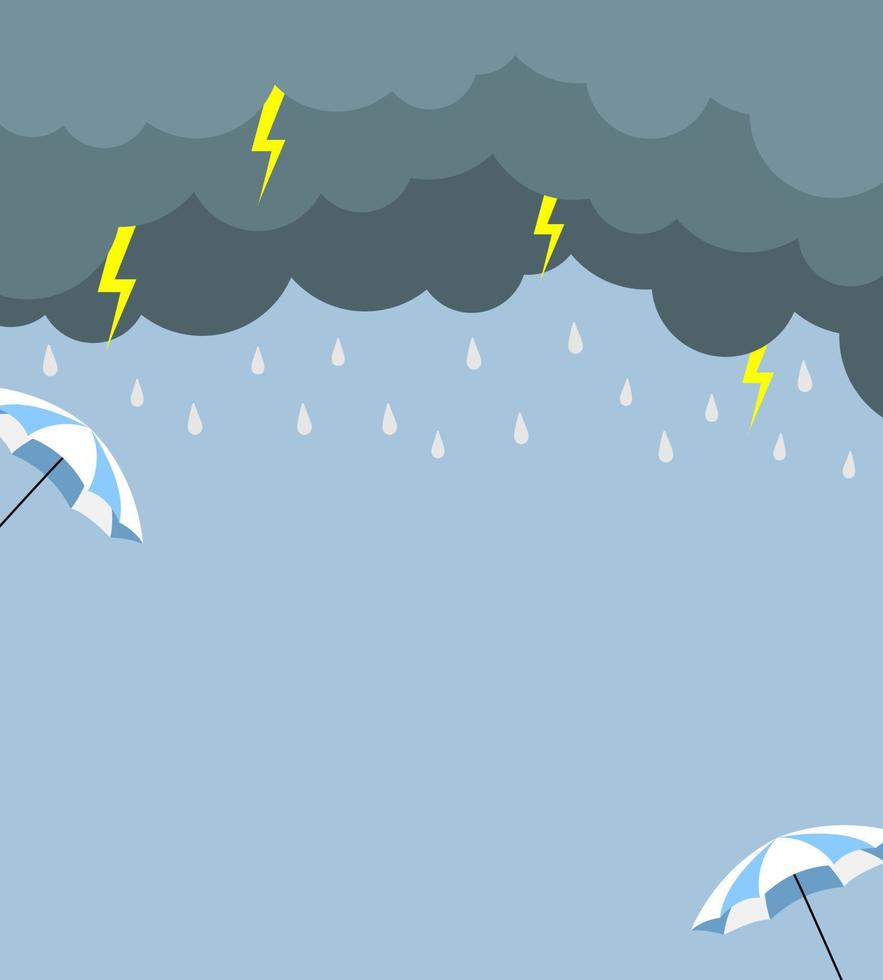 fondo de venta de temporada de lluvias y monzones. diseño con gotas de lluvia y vector de paraguas.