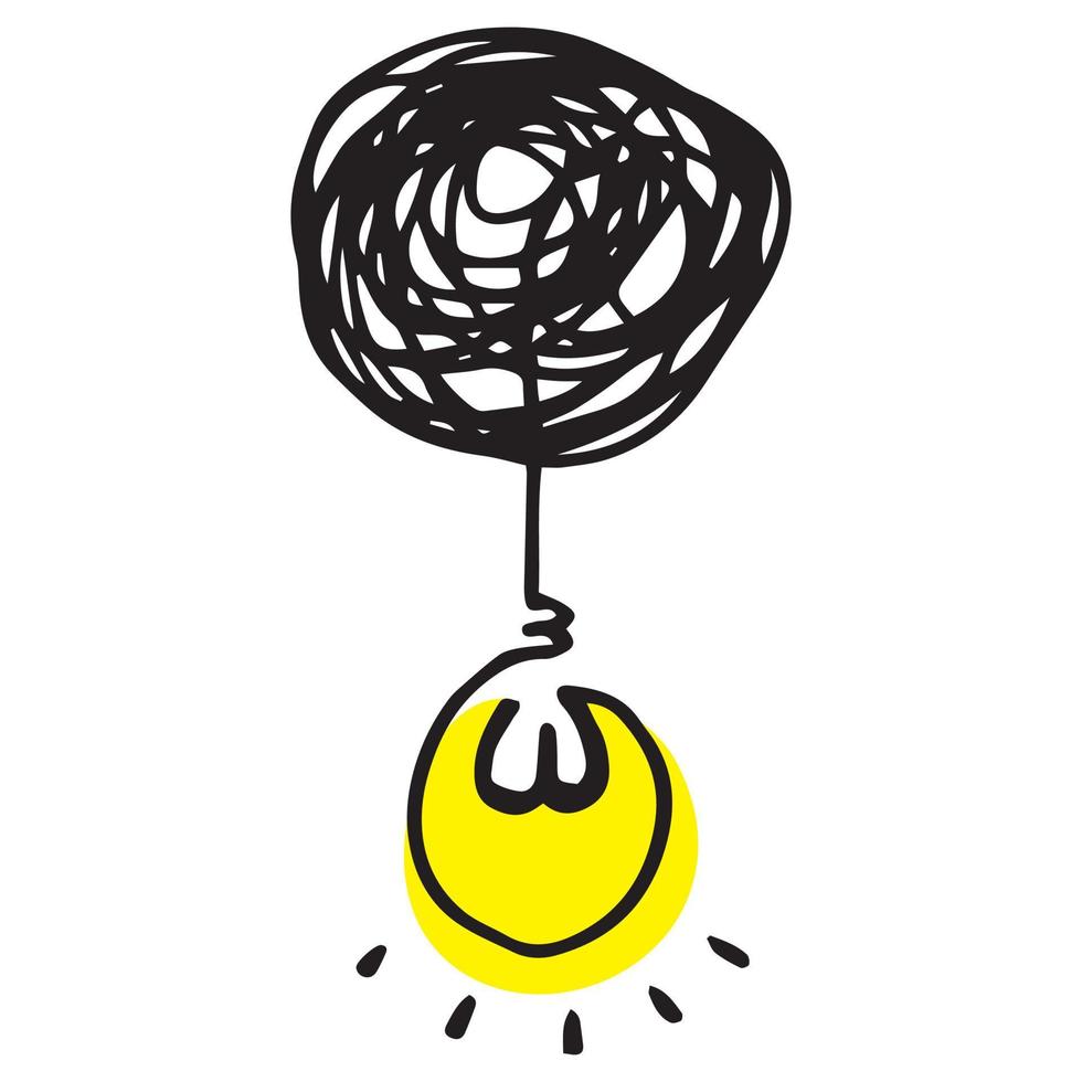 Vector light bulb icons with concept of idea. Original sign of co-creativity. Doodle hand drawn sign. Black and white original illustration for print, web