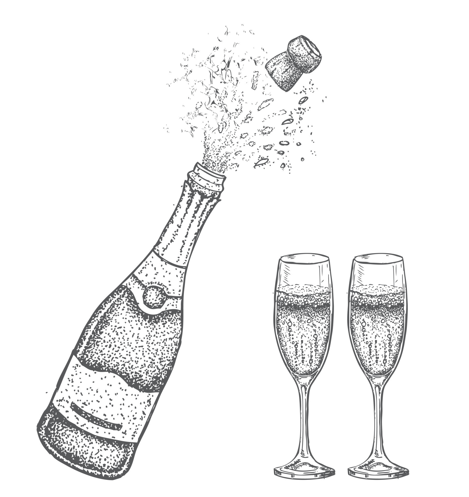 copas de champán botella de champagne. ilustración vectorial de dibujo a  mano. 9901178 Vector en Vecteezy