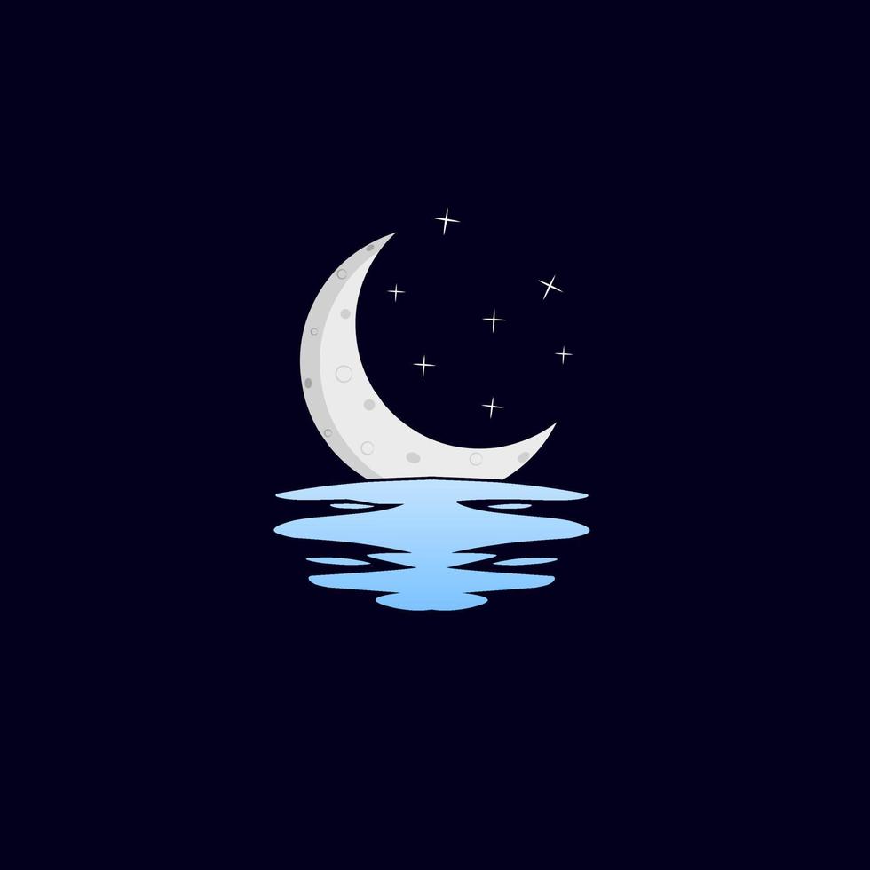 Illustration vector graphic of crescent moon on water template logo concept