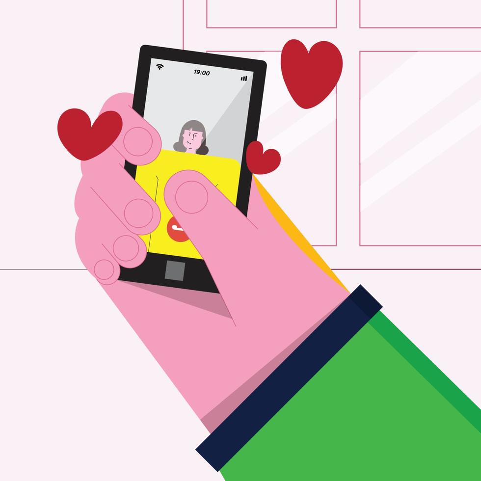 I stay at home awareness social media campaign. Vector illustration on pink background. Online love.