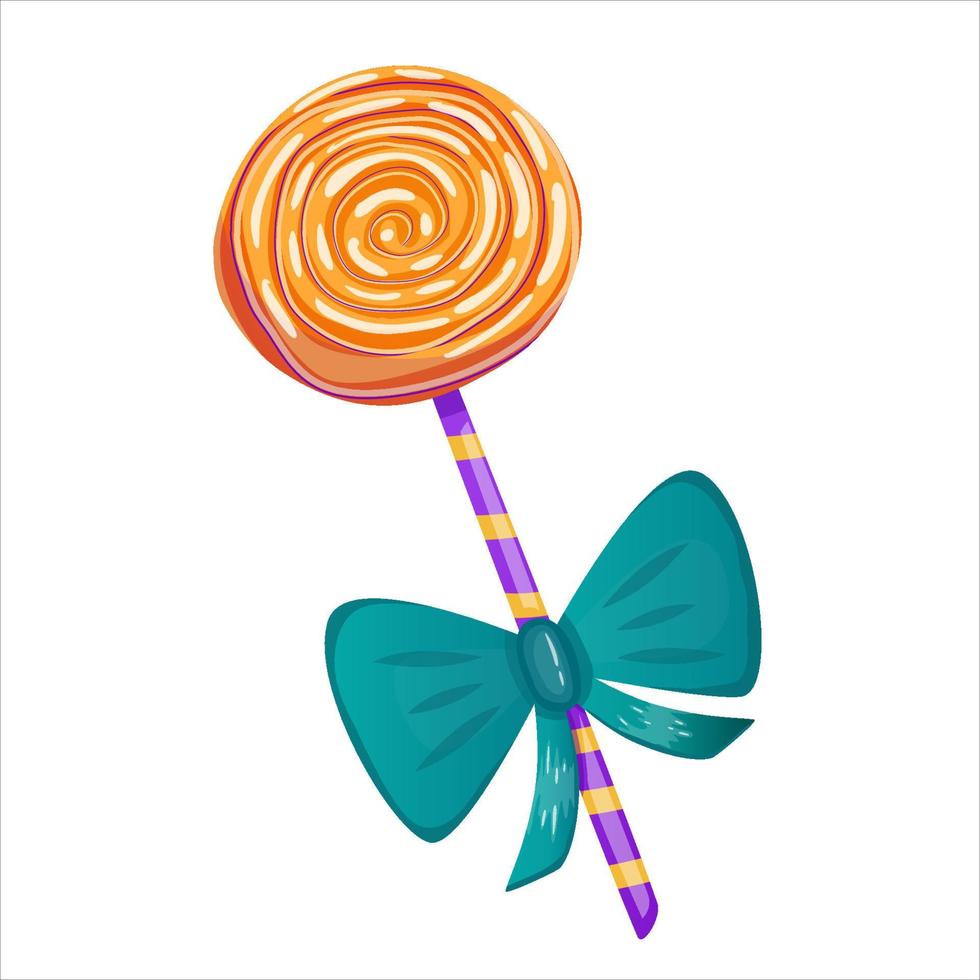 Halloween lollipop sweet candy isolated. Cartoon vector illustration.Sweet food. Festive dessert round spiral with bow.