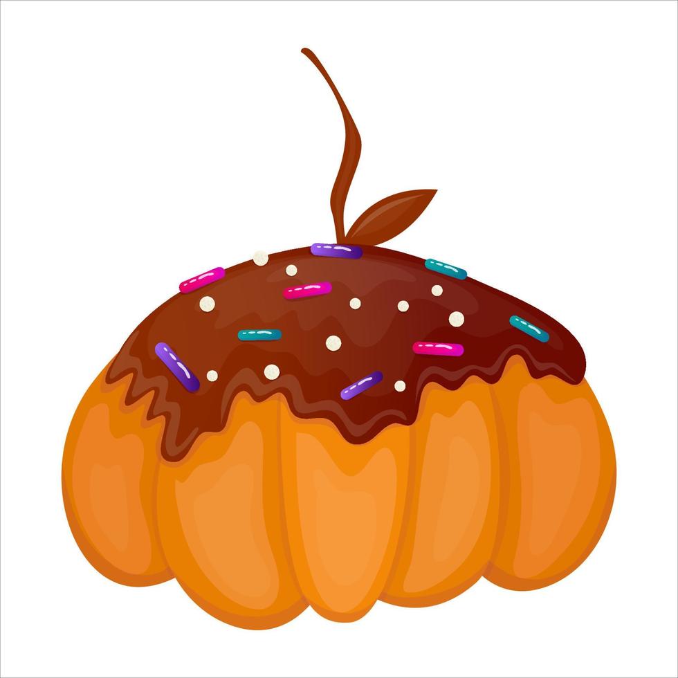 calabaza de postre de halloween con chocolate. comida dulce. fiesta de niños. ilustración vectorial de dibujos animados. pastel de halloween aislado vector