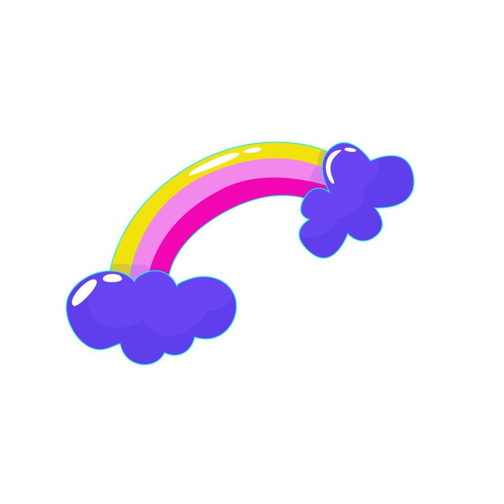 Retro aesthetic y2k, psychedelic acid trippy rainbow with cloud. 70s, 80s, 90s cartoon style. Set element smile emoji. Creative vector illustration. Funny cartoon character. Pop art aesthetic y2k.