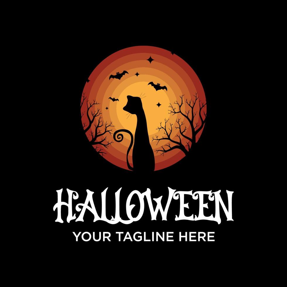 cat with bats flying in halloween scene vector