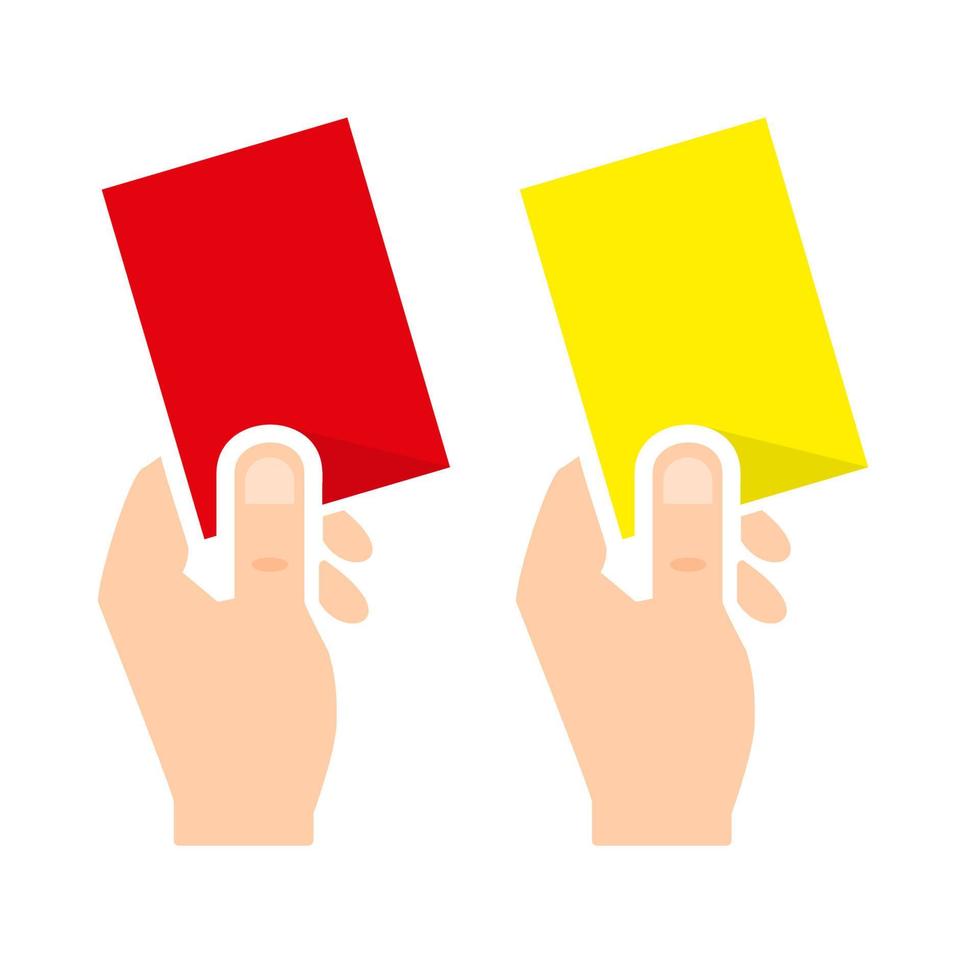 mano que sostiene la tarjeta roja y la tarjeta amarilla ilustración vectorial vector