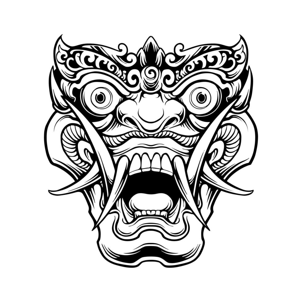 samurai máscara arte de diseño vectorial en blanco y negro vector