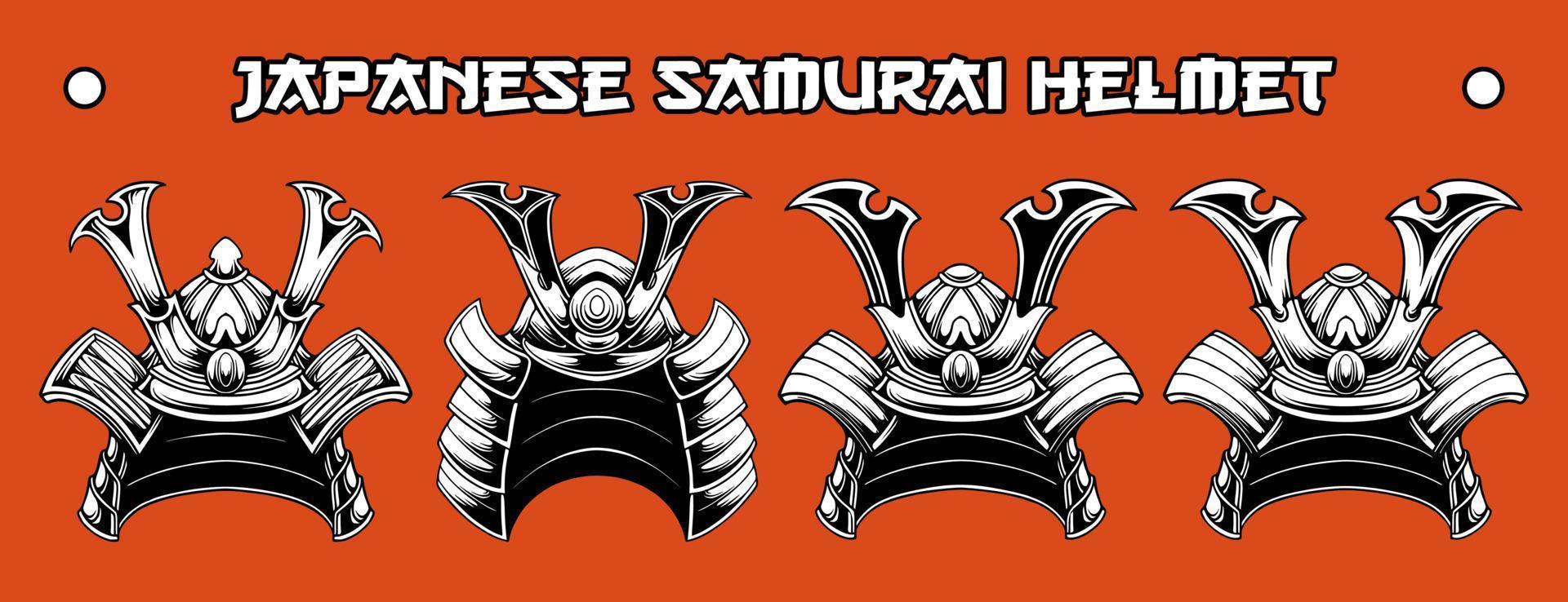 Japanese samurai helmet vector set