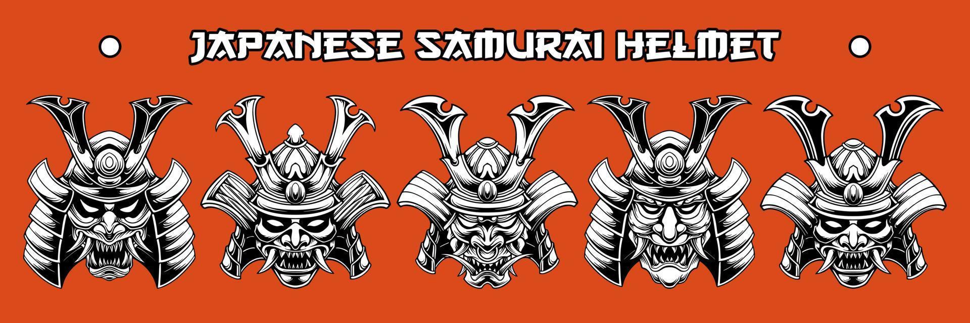 Japanese samurai helmet vector set