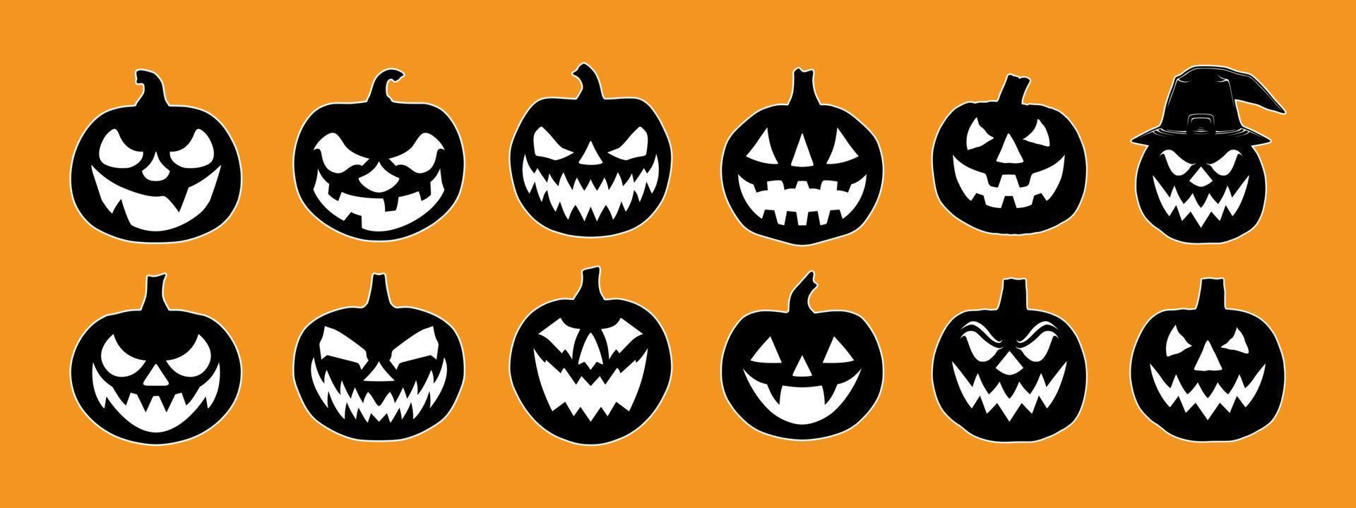 Silhouette pumpkin halloween icon vector set