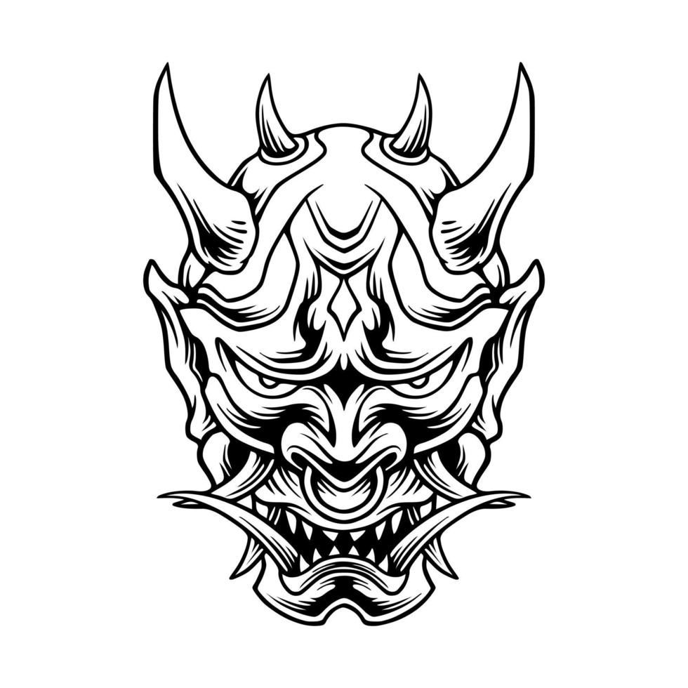 samurai máscara arte de diseño vectorial en blanco y negro vector