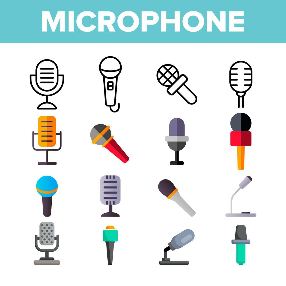 Modern And Vintage Microphone Vector Linear Icons Set