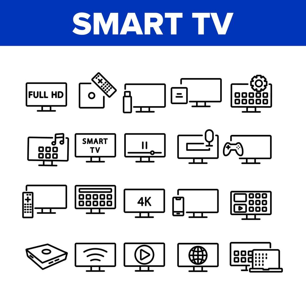 Smart Tv Television Collection Icons Set Vector