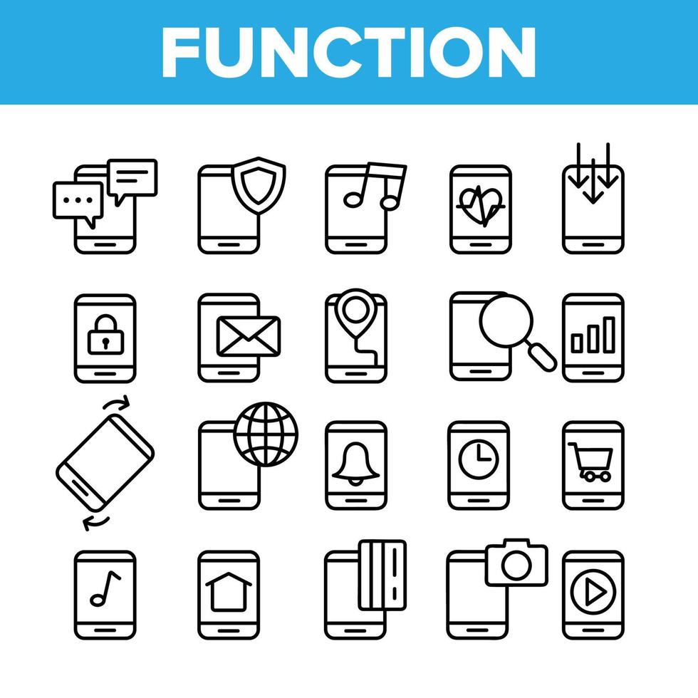 Smartphone App Function Vector Linear Icons Set