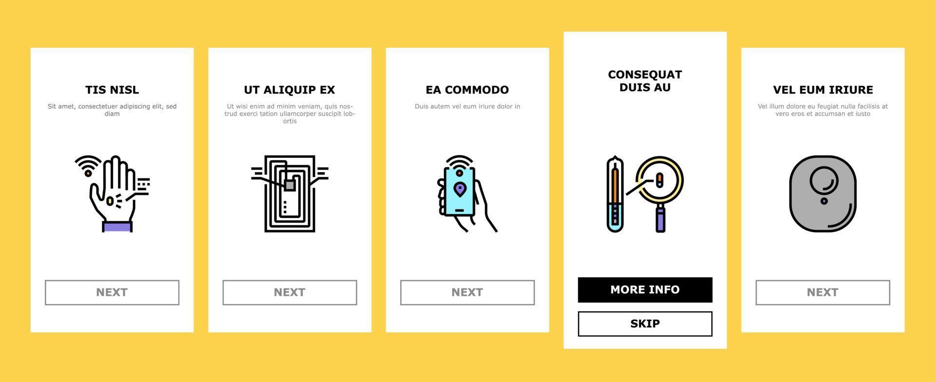 Rfid Chip Technology Onboarding Icons Set Vector