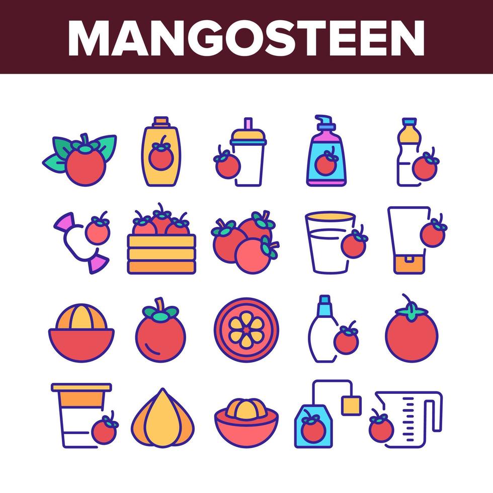 Mangosteen Sweet Fruit Collection Icons Set Vector