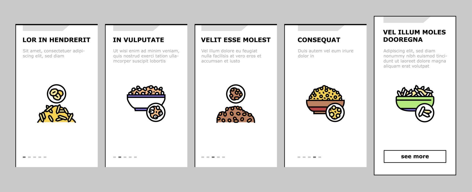 Groats Natural Food Onboarding Icons Set Vector