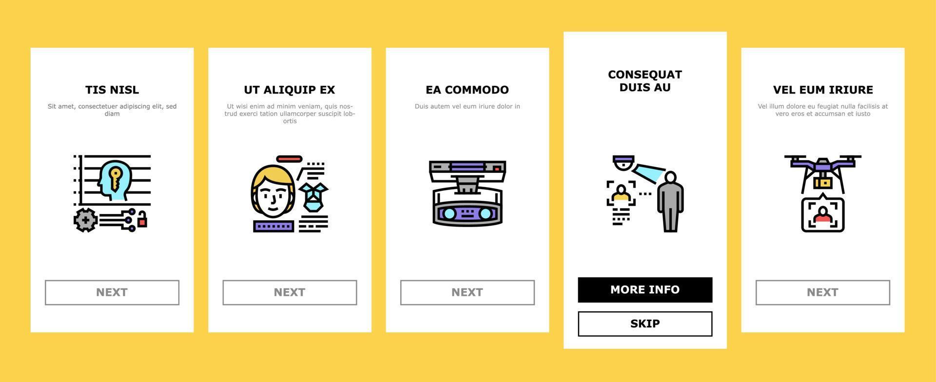 Face Id Technology Onboarding Icons Set Vector